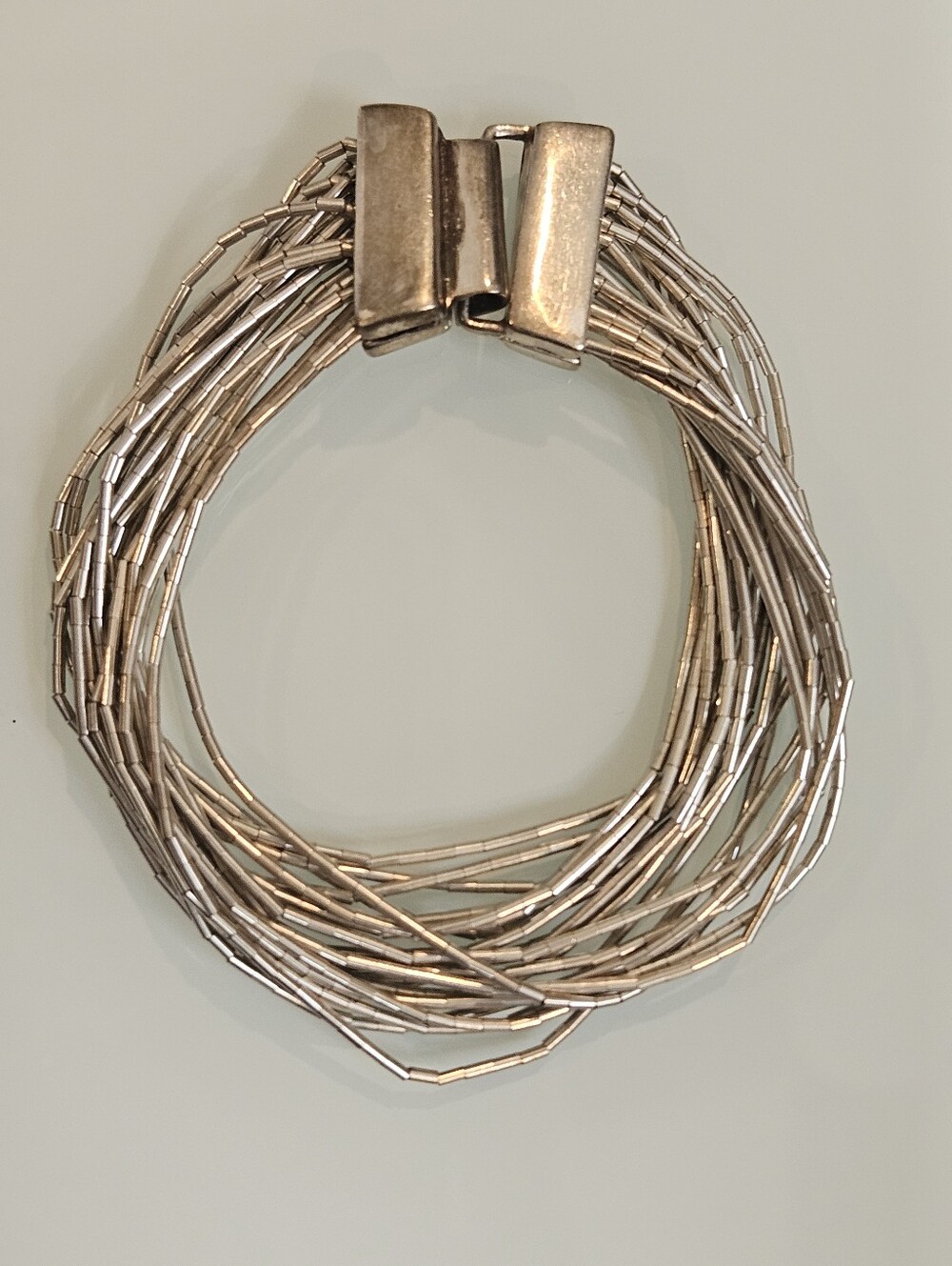 925 Liquid Silver Multi Strand Vintage Sterling Silver Bracelet Hook Clasp 7"